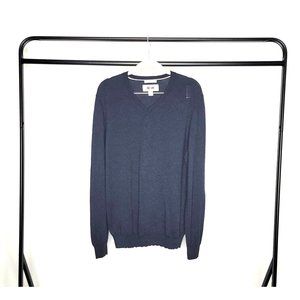 Joseph Abboud Dark Blue & Black Marled Extra Fine Merino Wool V-Neck Sweater